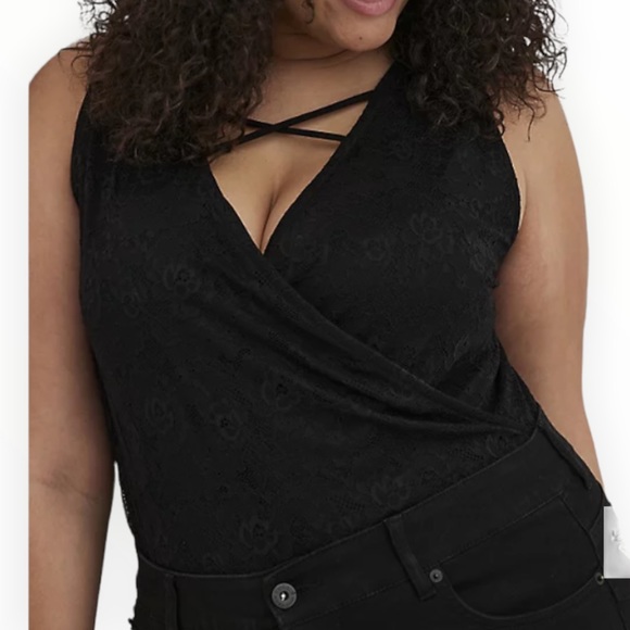 Torrid Surplice Strappy Bodysuit Lace Black - Picture 2 of 10